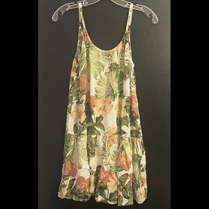 RipCurl Floral Tropical Print Spaghetti Strap Dress - Green & Peach